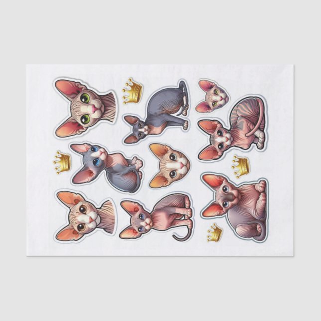 Set of Hairless Sphynx Cats and Crowns Tissue Paper (Front)