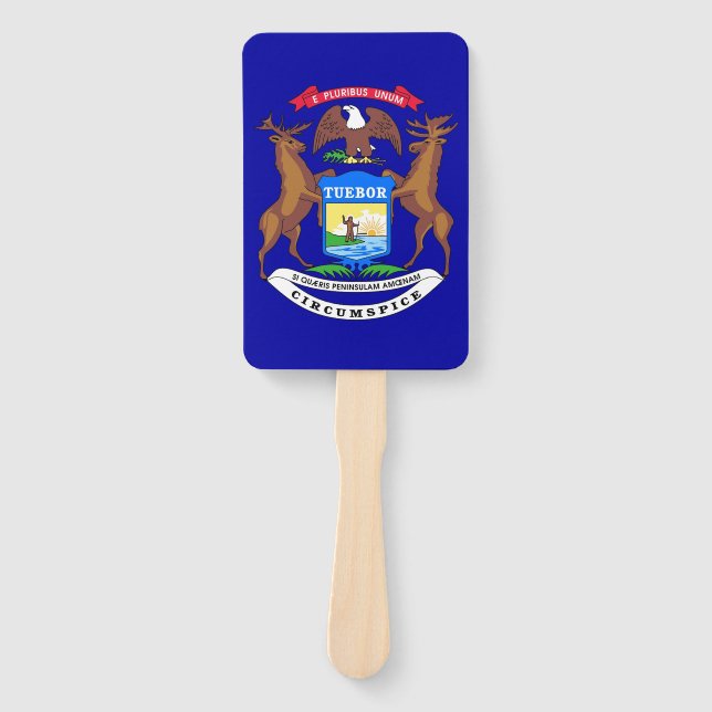 Set of hand fan with flag of Michigan, USA (Front)