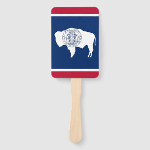 Set of hand fan with flag of Wyoming, USA