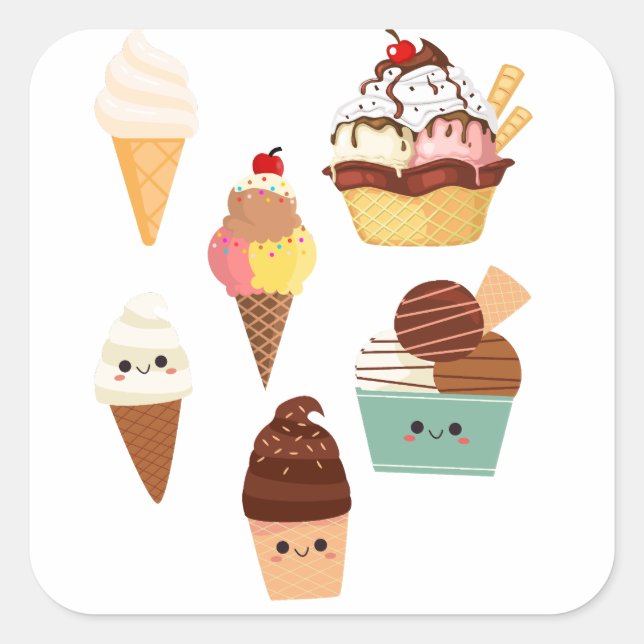 Set of ice cream stickers. square sticker (Front)