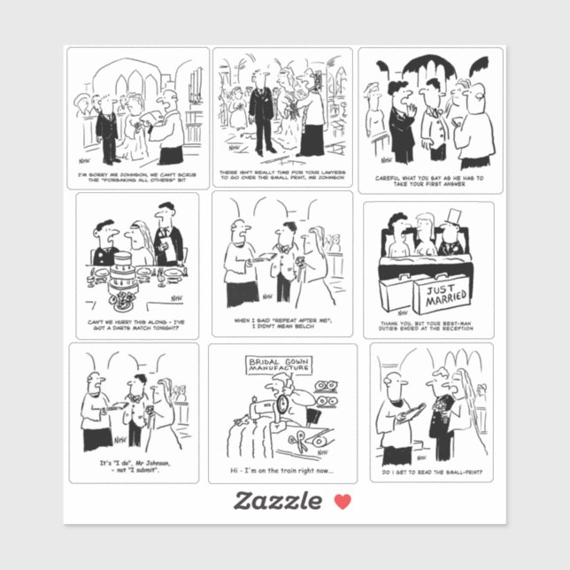 Set of Nine Funny Wedding Cartoons (Sheet)
