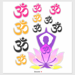 Set of OM Namaste Spiritual Lotus Flower Yoga Pose