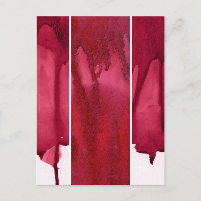 Set of red watercolor abstract hand painted postcard (Front)