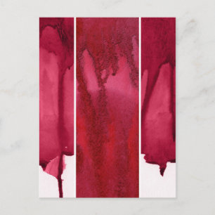 Set of red watercolor abstract hand painted postcard
