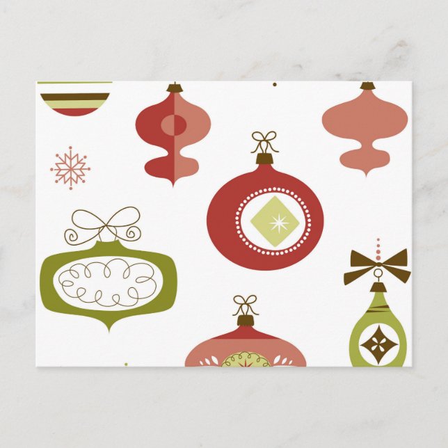 Set of Retro Christmas Ornaments Holiday Postcard (Front)