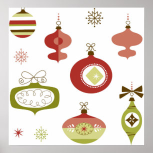 Set of Retro Christmas Ornaments Poster
