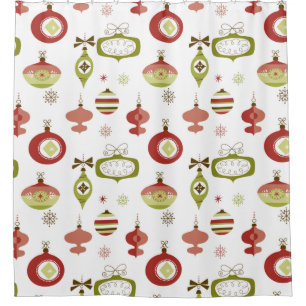 Set of Retro Christmas Ornaments Shower Curtain