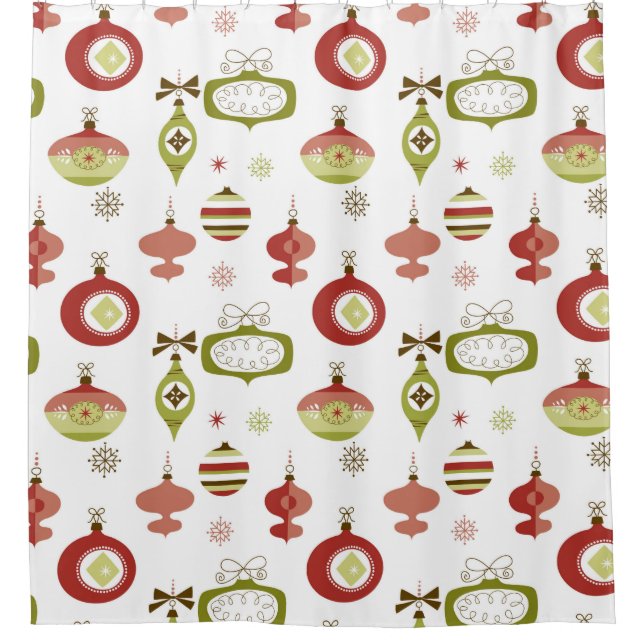 Set of Retro Christmas Ornaments Shower Curtain (Front)