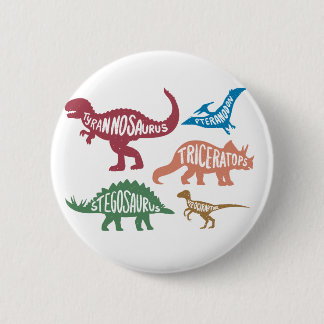 Set of silhouettes of different dinosaurs 6 cm round badge