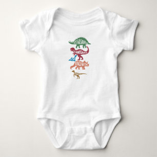 Set of silhouettes of different dinosaurs baby bodysuit