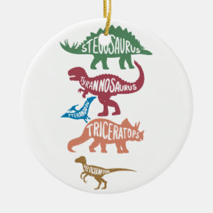 Set of silhouettes of different dinosaurs ceramic tree decoration
