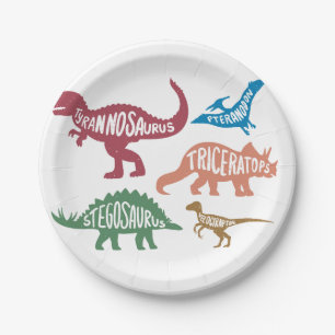 Set of silhouettes of different dinosaurs paper plate