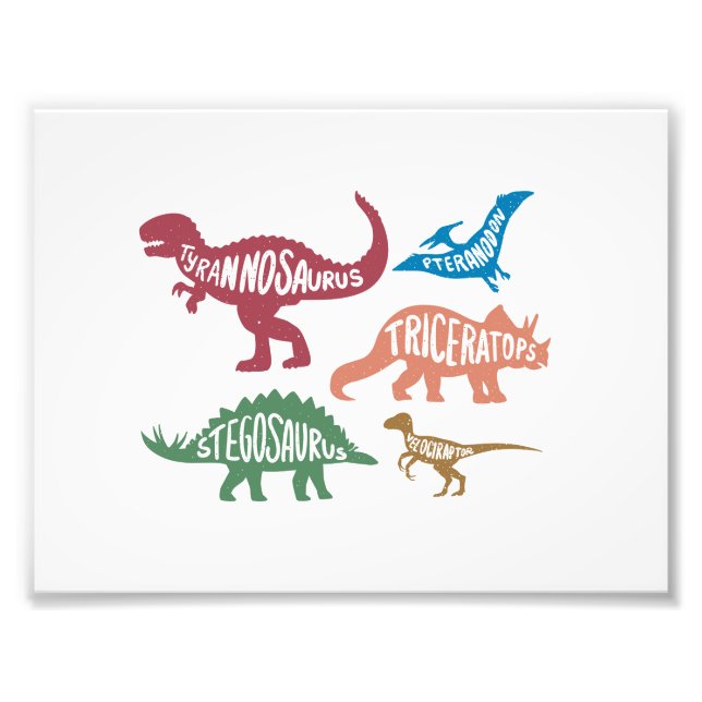 Set of silhouettes of different dinosaurs photo print (Front)