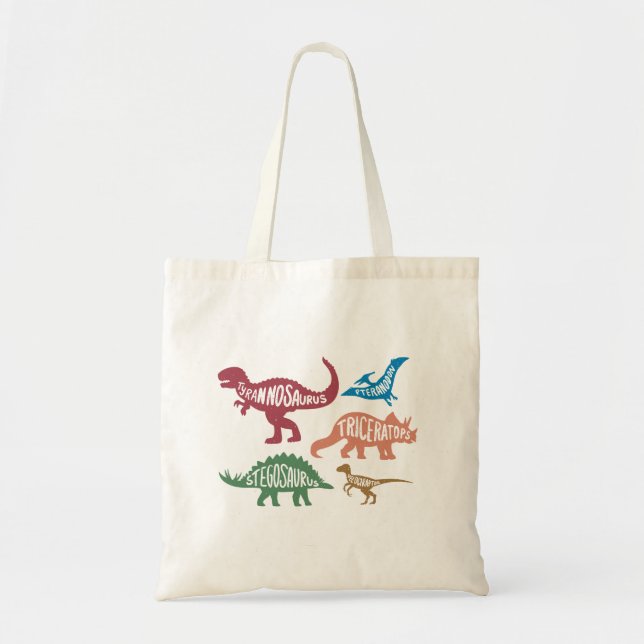 Set of silhouettes of different dinosaurs tote bag (Front)