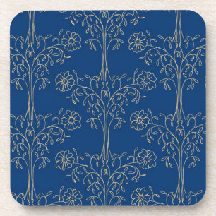 Set of Six Cork-backed Coasters, Blue Gold-effect Coaster