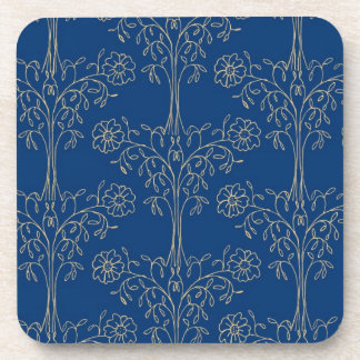 Set of Six Cork-backed Coasters, Blue Gold-effect Coaster