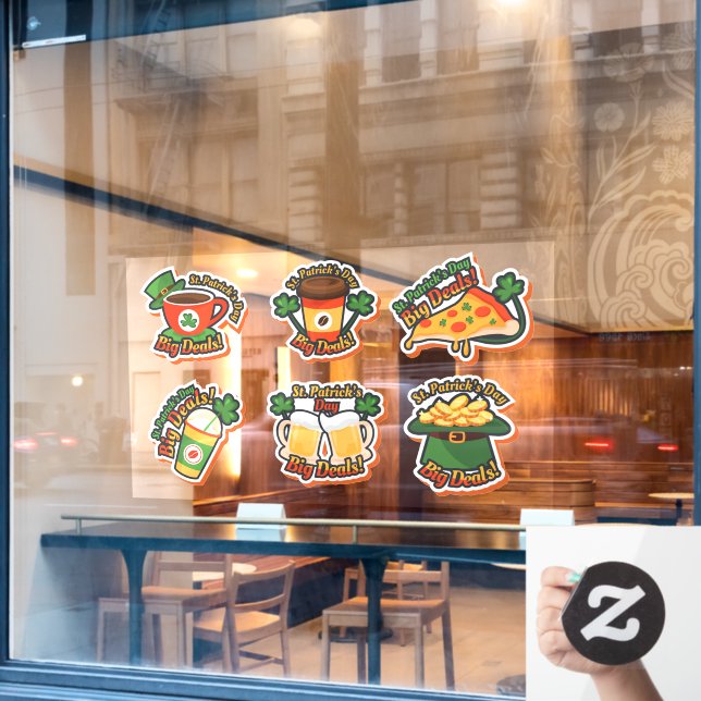 Set of Six St Patrick's Day Food Business Window Cling (Cafe Window)