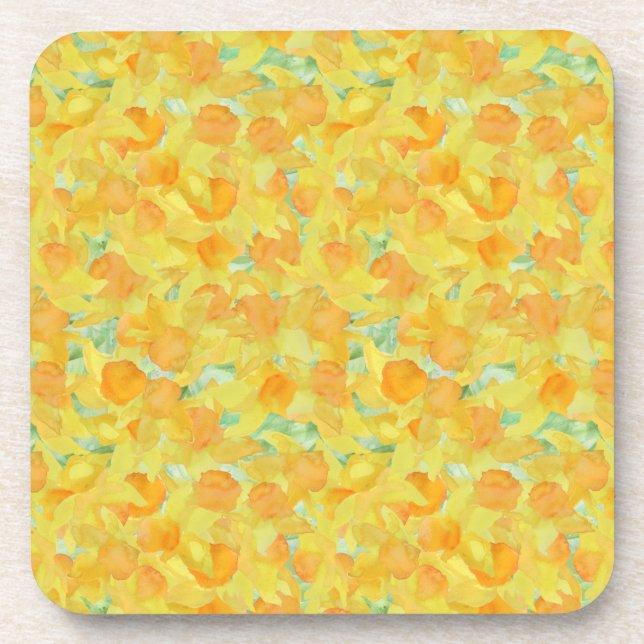 Set of Square Coasters, Golden Yellow Daffodils Coaster (Front)