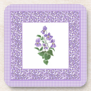 Set of Square Coasters, Violets and Check Gingham Coaster