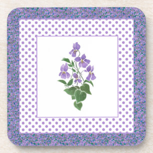 Set of Square Coasters, Violets and Polka Dots Coaster