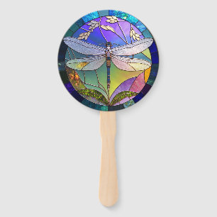 Set of Stained Glass Dragonfly Hand Fan