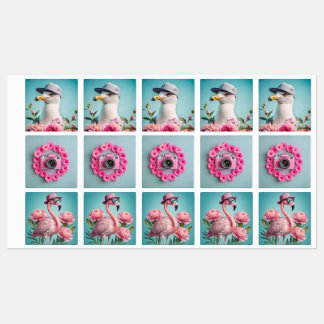 Set of stickers, seagull camera, flamingo blue bac