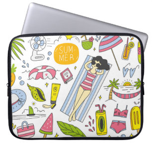 Set of summer doodle on white background vintage d laptop sleeve