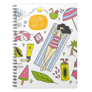 Set of summer doodle on white background vintage d notebook