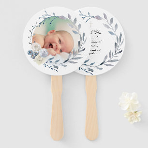 set of ten blue watercolor frame Baptism Hand Fan
