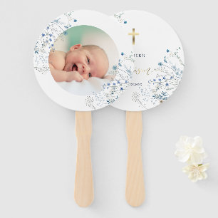 set of ten blue wildflowers Baptism Hand Fan