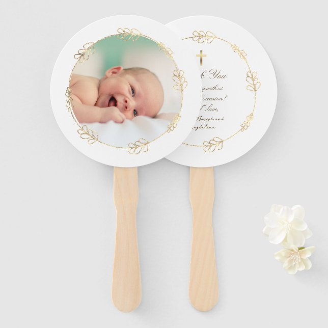 set of ten faux foil frame Baptism Hand Fan (Front and Back)