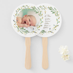 set of ten greenery faux glitter Baptism Hand Fan