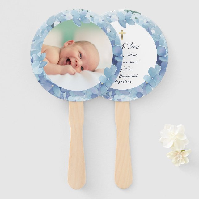 set of ten hydrangea frame Baptism Hand Fan (Front and Back)