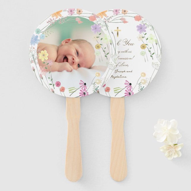 set of ten pastel wildflowers Baptism Hand Fan (Front and Back)