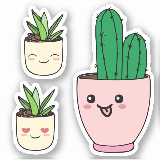  Set of Three Kawaii Succulent Plant Vinyl Cutout (Front)
