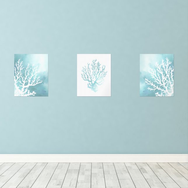 Set of three nautical coral art prints (Wood Floor)