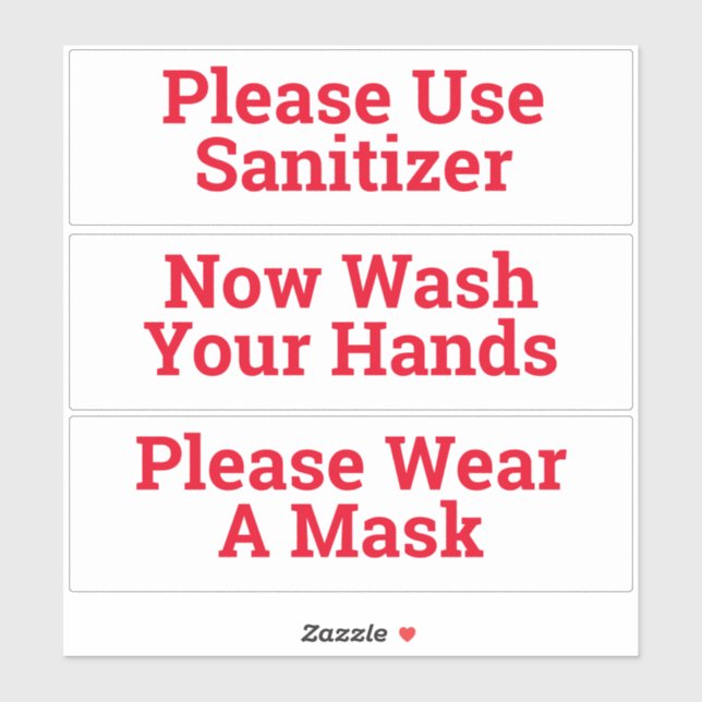 Set of Three Sanitary Hygiene Stickers (Sheet)