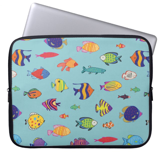 Set of tropical fish. line seamless pattern laptop sleeve (Front)
