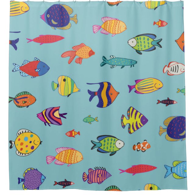 Set of tropical fish. line seamless pattern shower curtain (Front)