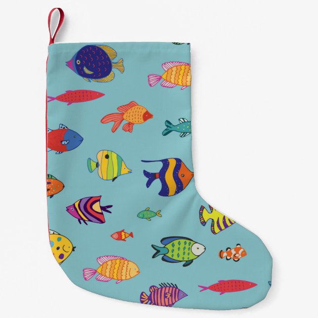 Set of tropical fish. line seamless pattern small christmas stocking (Front)