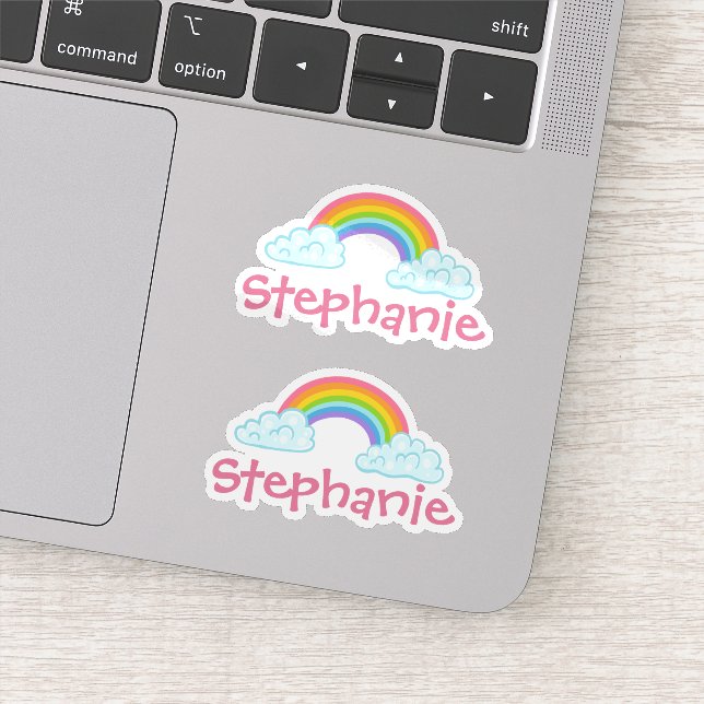 Set of Two Personalised Name and Rainbow Stickers (Detail)