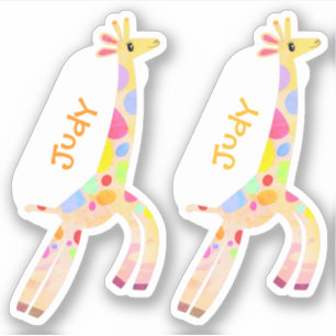 Set of Two Whimsical Colourful Giraffe Name Labels