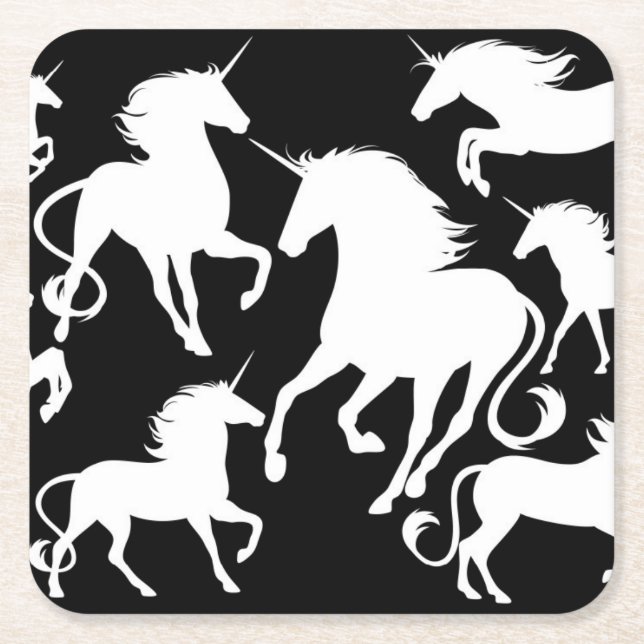 set of unicorns square paper coaster (Front)