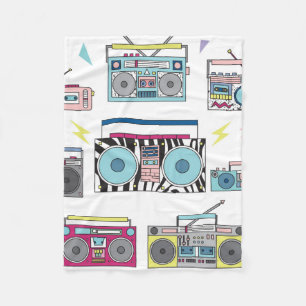 Set of various vintage cassette players. Retro 80s Fleece Blanket