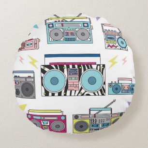Set of various vintage cassette players. Retro 80s Round Cushion
