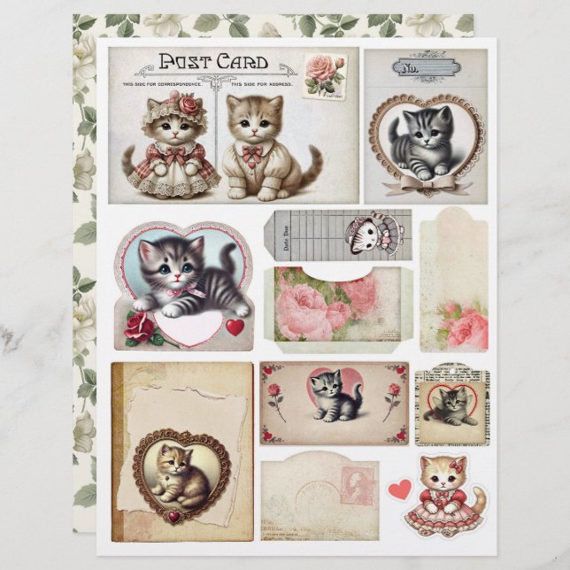 Set of Vintage Style Kittens and Ephemera (Front/Back)