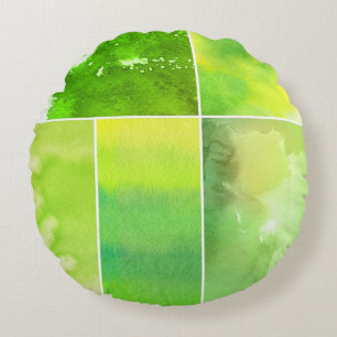 Set of watercolor abstract hand painted round cushion