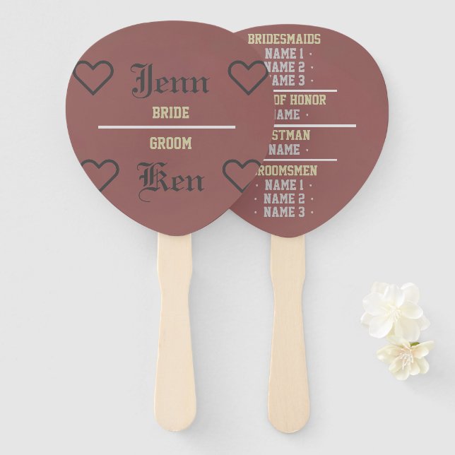 Set of Wedding Fans - Blushing Champagne (Front and Back)