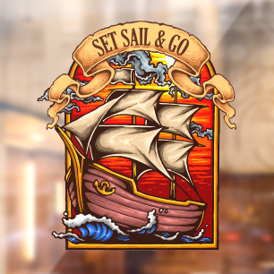 Set Sail And Go Sailboat Nautical Art Window Cling