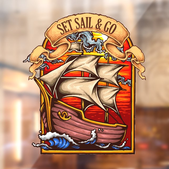 Set Sail And Go Sailboat Nautical Art Window Cling (Sheet 2)